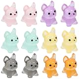Yardwe 12Pcs Luminous Resin Mini Dog Ornaments Glow in the Dark Puppy Figurines for Micro Landscape Tabletop Garden Decoration