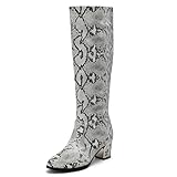 Lroey Reoly Women Block Heel Knee High Boots, Party Boots Pointed Toe Mid Heel Long Boots Slip On Animal Skin Print, O1127YW Snakeskin/R Size 7 UK/42