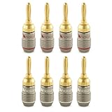 Nakamichi FanLock Excel Series 24k Gold Plated Banana Plug 10 AWG - 18 AWG Gauge Size 4mm for Speakers Amplifier Hi-Fi Stereo Home Theatre Radio Audio Wire Cable Quick Connector 8 Pcs (4-Pairs)