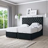 Zaye Living Chesterfield Winged Floor Standing Twin Adjustable Electric Bed with Memory Foam Mattress Luxury Adjustable Bed Base with Headboard, Mattress & Independent Dual Controls. (Black, 6 ft)