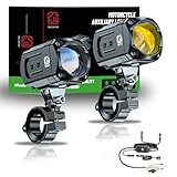 Kewig Motorcycle Auxiliary LED Light Kit Driving Spotlights White/Amber Fog Light with Mount Brackets Wire Harness Waterproof 60W Offroad Work Lights Compatible with Motorcycle J-eep Car Truck
