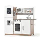 Kidoz Signature Kids Wooden Kitchen, Large Pretend Role Play Kitchen With Realistic Oven, Microwave and Sink With Taps, Kitchen Playset With Sounds And Lights For Kids (White Kitchen Only)