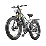 BURCHDA Dual Motor 190/95 N.m Electric bike for Men Women E bike， 48V 20Ah Battery up to 120 km, 26x4 Inch ebike 7-Speed with LCD Display， Full Suspension Mountain Electric Bicycle (RX80 Dual Motors)