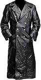 Mens Vintage German Classic WW2 Officer Military Uniform Leather Trench Coat Jacket - ww2 german uniform - ww1 german uniform (wwii costumes german black Genuine leather, 2XL)