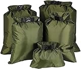 KAHEIGN 5Pcs WaterProof Dry Bags, 1.5L /2.5L /3.5L /4.5L /6L Lightweight Dry Sacks Portable Dry Bag for Outdoor Hiking Fishing Camping Use (Green)