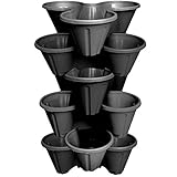 6 x CrazyGadget® Strawberry Planter Trio 3 Pot Stacking Pot for Herb Flower Bedding Indoor Outdoor Garden (Black)