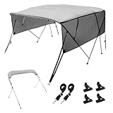 VEVOR 4 Arch Bimini Top Boat Cover, 231-244 cm Installation Width, 600D Polyester Canopy, Boat Canopy with Removable Mesh Sidewalls, Waterproof & Sun Protection, Includes Storage Box Light Grey