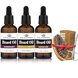 Jax of London Three 50ml Aftershave Beard Oil For Men Combo with Boar Bristle Beard Brush and Mustache Scissors Gift Set for Men's Daily Grooming Care. Fahrenheit, Signature, and Vanilla & Tobacco.