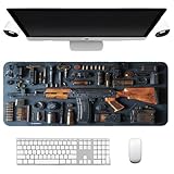 Cool Military Weapon Build Weapon Parts Display Large Gaming Mouse Pad, Personalised Desk Mat for Keyboard and Mousepad, Non-slip Large Extended Gaming Pad, Computer Supplies Accessories for Men