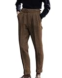 Men's Herringbone Tweed Dress Trousers Vintage Regular Fit Street Business Suit Pants (Brown, 36W x 34L)