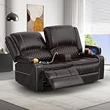 SQUEBILIFE Recliner Chair 2 Seater Sofa Set with Reclining Mechanism, Console Buit-in Cup Holders, USB Ports, Side Storage Pockets Leather Reclining Sofa