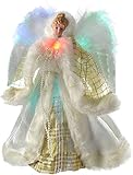 WeRChristmas Pre-Lit Fibre Optic Angel Christmas Tree Topper with Feather Wings, 25 cm - Cream/Gold