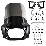 BOSYCY Motorcycle Fairing Windshield Kit, Retro Motorbike 15" Smoked Wind-Screen Black Fairing, 48-58mm Forks Fit for Harley Softail Fat Bob FXFB 2018-2019 114 FXFBS 2018-2023
