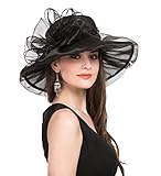 Saferin Women Oganza Summer Sun Hat Beach Church Hat Ascot Race Derby Hat Cocktail Wedding Black Bowknot