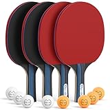 Table Tennis Set of 4 with 8 Balls, Table Tennis Paddle Set with Storage Case, Portable Ping Pong Rackets for Indoor Outdoor Games