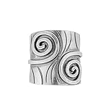 81stgeneration Hill Tribe Silver Spiral Applique Ring With Engraved Leaf Texture - Wide Adjustable Band in 999 Pure Silver - Artisan Tribal Statement Jewellery for Women - Unique Fern Frond Design