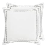 Laura Ashley Throw Pillow Cover for Bed or Couch, Cotton, Stitched Vine Leaf Grey, European-Square