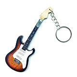Music Legends Collection Wooden Guitar Shape Keyring - Jimi Hendrix - Stratocaster Sunburst