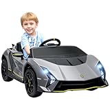 AIYAPLAY 12V Lamborghini Autentica Licensed Kids Electric Car with Butterfly Doors, Ride on Car with Remote Control, 4 Suspension Wheels, Soft Start, LED Lights, Music, Horn, Grey