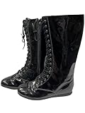 My Party Shirt Black Adult Wrestling Boots - Pro Wrestler Costume Shoes - Faux Patent Leather High-Top Lace-Up - Halloween Boxer Superhero, Black, 8-9
