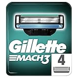Gillette Mach3 Razor Blades Men, Pack of 4 Razor Blade Refills, Stronger Than Steel Blades, Enhanced Lubrastrip (Packaging may vary)