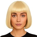 Short Bob Wigs for Women Fancy Dress - 12 Inch Synthetic Short Hair Wigs for Women - Ladies Bob Straight Hair as Anime Cosplay, Halloween Costume Accessories, 70s and 80s Fancy Dress Accessories