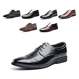 Derbies Shoes Men Oxford Shoes Classic Brogues Casual Patent Leather Lace Up Formal Dress Shoes Business Wedding Lightweight Non-Slip GJA1117 Black UK 6
