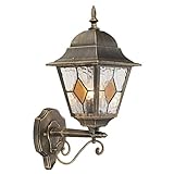 Black/Gold Cast Aluminium Outdoor Wall Light with Amber Leaded Glass by Happy Homewares