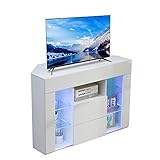 Dripex Corner TV Unit Entire Front High Gloss TV Stand Cabinet Cupboard Storage Furniture for Home Living Room Bedroom 100CM with RGB Lights for 32 40 45 50 inch TV - White
