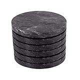 Argon Tableware Black Marble Coasters - 10cm - Pack of 6 - Round Drink Placemats Reusable Dining Table Drink Coaster Placemats Drinking Glass Mat Cup Bar Mats for Table Setting, Restaurants