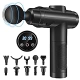 Massage Gun Deep Tissue, Muscle Percussion Massager with 30 Speeds Quiet Hand Massagers with LCD Touch Screen 10 Heads for Shoulder Body Back Relaxation (Black)