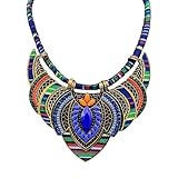 YAZILIND Ethnic Style Chunky Colorful Collar Festival Tribal Beaded Bib Choker Costume Necklace, Metal, No Gemstone, Blue