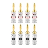 Nakamichi Excel Series 24k Gold Plated Banana Plug 12 AWG - 18 AWG Gauge Size 4mm for Speakers Amplifier Hi-Fi AV Receiver Stereo Home Theatre Audio Wire Cable Screw Connector 8 Pcs (4-Pairs)