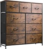 WLIVE Chest of Drawers, 9 Fabric Drawers Cabinet with Easy Pull Handle, Wood Top and Sturdy Steel Frame for Bedroom, Living Room, Rustic Brown