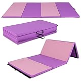 COSTWAY Gymnastics Exercise Mat, 8FT x 4FT Tumbling Mats with High Density 5cm Thick Foam, Carry Handles, Folding Fitness Floor Mat for Yoga Pilates (Violet+Pink)