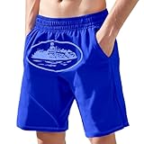 YOSUWOAI Men's Cargo Shorts with Letter Pattern Y2K Hip Hop Vintage Streetwear Loose Sports Shorts Multi-Purpose Wide Leg Trousers Elastic Waist Jogging Bottoms Lightweight Swimming Shorts, O Blue, XL