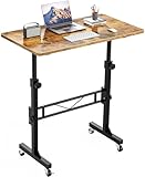 HOMIDEC Height Adjustable Standing Desk, 80x40cm Mobile Small Desk, Portable Home Office Computer Desks with Wheels, Modern Simple Style Desks for Bedroom, Living Room, Office, Vintage