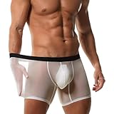 Evankin Men's Boxer Brief Underwear Ice Silk Mesh See Through Underpants Sports Extended Anti Crotch Shorts Running, White, M