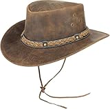 Pamposh Cowboy Hat Women Men Real Leather Western Style Wide Brim Cowgirl Hat Shapeable Lightweight Handcrafted Durable Bush Hat Brown