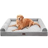 WESTERN HOME Large Dog Bed, Dog Beds Medium with Removable Washable Cover, Extra Large Waterproof Pet Sofa Bed Mattress with U-Shape Bolster, Grey, 106x76x19 cm