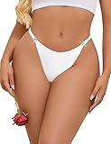 sunshinelady Women's G-Strings Thongs Cheeky Womens Underwear Seamless Knickers for Women T Back Panties Plus Size Rhinestones Thong Soft Low Rise Briefs White XL