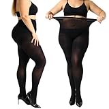MANZI 2 Pairs 70 Denier Women's Plus Size Tights Stretch Opaque Control Top Tights Black XX-Large