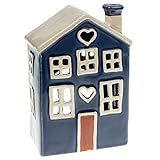 Village Pottery Heart House Tealight Blue