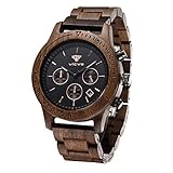 VICVS Men's Wooden Watch, Natural red Sandalwood/Black Walnut Japanese Quartz Multi-Function Chronograph (Walnut)