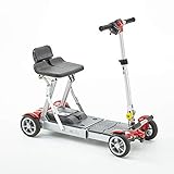 Motion Healthcare mLite Folding Electric Mobility Scooter – Lightweight Battery Operated – Extendable Floor Pan – Four-Wheel Mobility Scooter – On and Off Board Charging – 115kg Weight Capacity (Red)