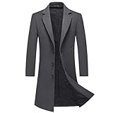 MODFUL Mens Long Wool Trench Coat Padded Knee Length Warm Overcoat Casual Peacoat Slim Fit Outwear (Grey, L)