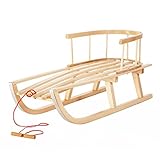 Green Blue GB136 / GB138 Natural Wood Sledge Snow Fun Sledge With Removable Backrest Whole Wood Version Or With Fabric Upholstery + Pulling Rope + Skids With Metal Plate (Brown)