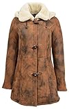 Womens Real Sheepskin Duffle Coat Detachable Hoodie Parka Ellen Vintage Brown (14)