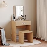 Vida Designs Dressing Table Isla 1 Drawer Mirror & Stool Bedroom Set Makeup Vanity Cosmetics Storage Desk Dresser Furniture Pine
