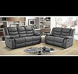 MNS Leather Recliner Sofa with Cupholders - 3+2 Seater Sofa - Grey (Full set 3+2)